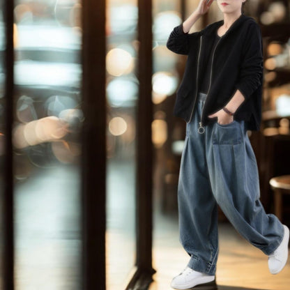 Relaxed Fit High-Waist Harem Jeans | Casual Tapered Denim Trousers