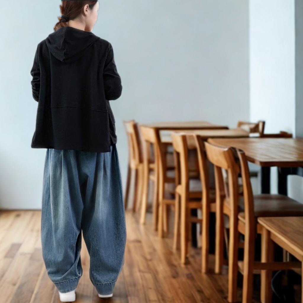 Relaxed Fit High-Waist Harem Jeans | Casual Tapered Denim Trousers