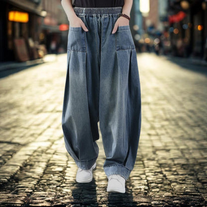 Relaxed Fit High-Waist Harem Jeans | Casual Tapered Denim Trousers