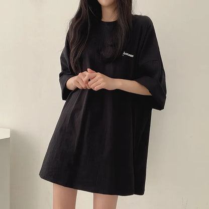 Relaxed Fit Mid-Length Streetwear T-Shirt | 100% Cotton Minimalist Tunic Top