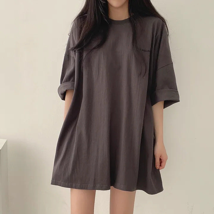 Relaxed Fit Mid-Length Streetwear T-Shirt | 100% Cotton Minimalist Tunic Top