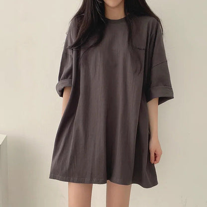 Relaxed Fit Mid-Length Streetwear T-Shirt | 100% Cotton Minimalist Tunic Top