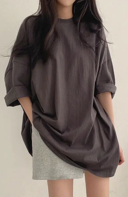 Relaxed Fit Mid-Length Streetwear T-Shirt | 100% Cotton Minimalist Tunic Top