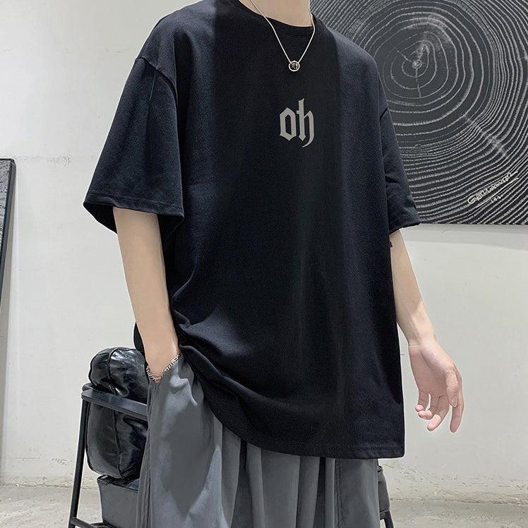 Oversize elbow sleeve print T-shirt / oh