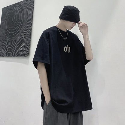 Oversize elbow sleeve print T-shirt / oh