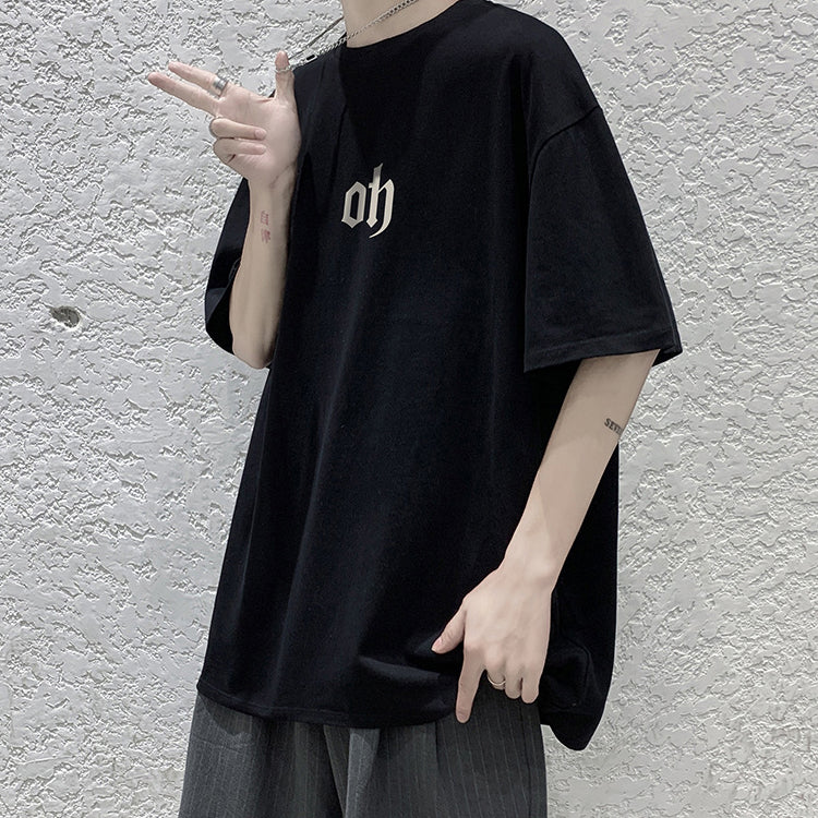 Oversize elbow sleeve print T-shirt / oh