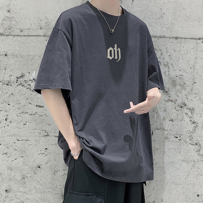 Oversize elbow sleeve print T-shirt / oh