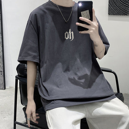 Oversize elbow sleeve print T-shirt / oh