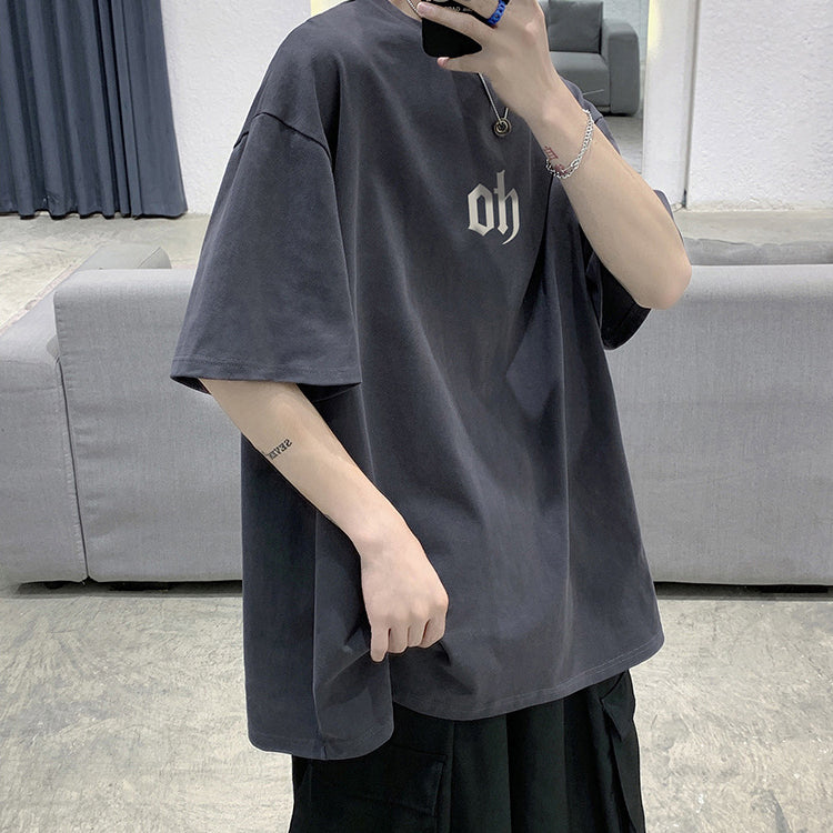 Oversize elbow sleeve print T-shirt / oh