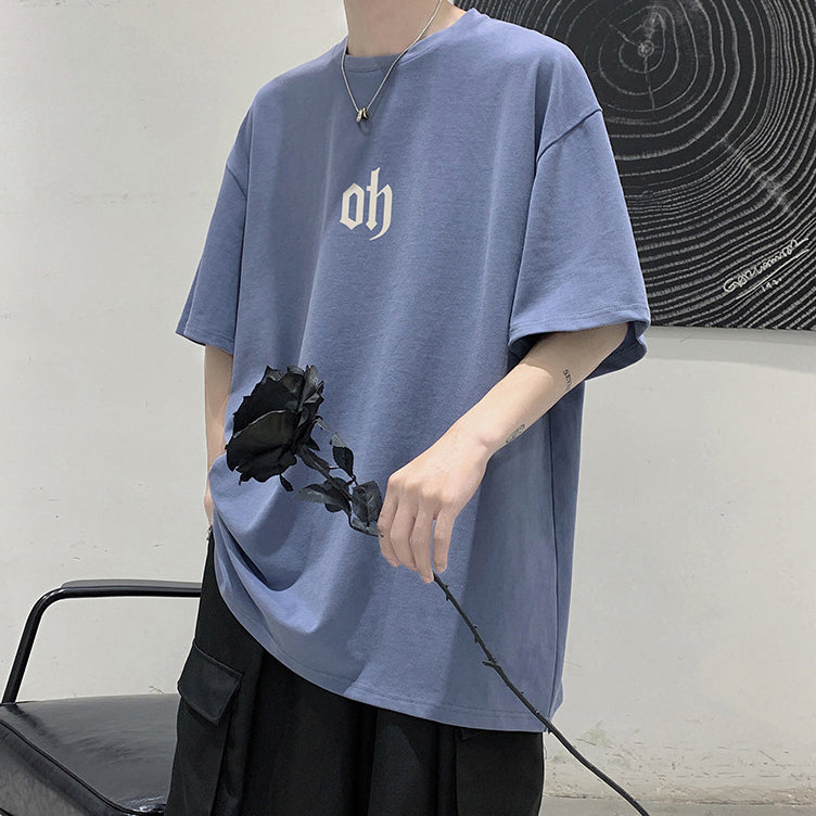 Oversize elbow sleeve print T-shirt / oh