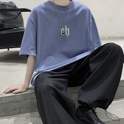 Oversize elbow sleeve print T-shirt / oh