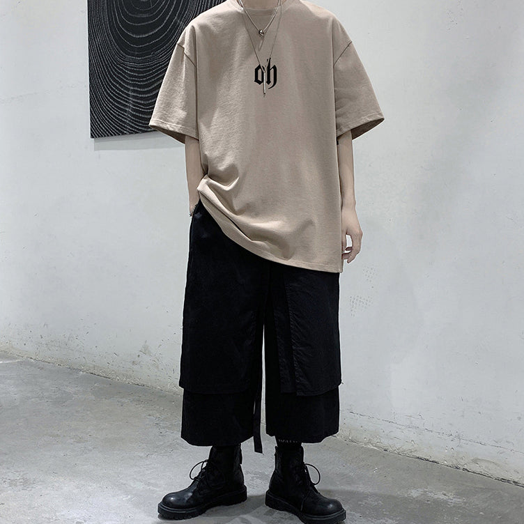 Oversize elbow sleeve print T-shirt / oh