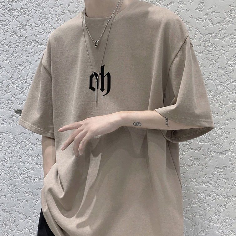 Oversize elbow sleeve print T-shirt / oh