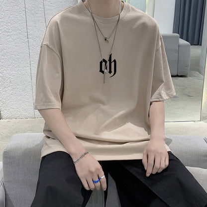 Oversize elbow sleeve print T-shirt / oh