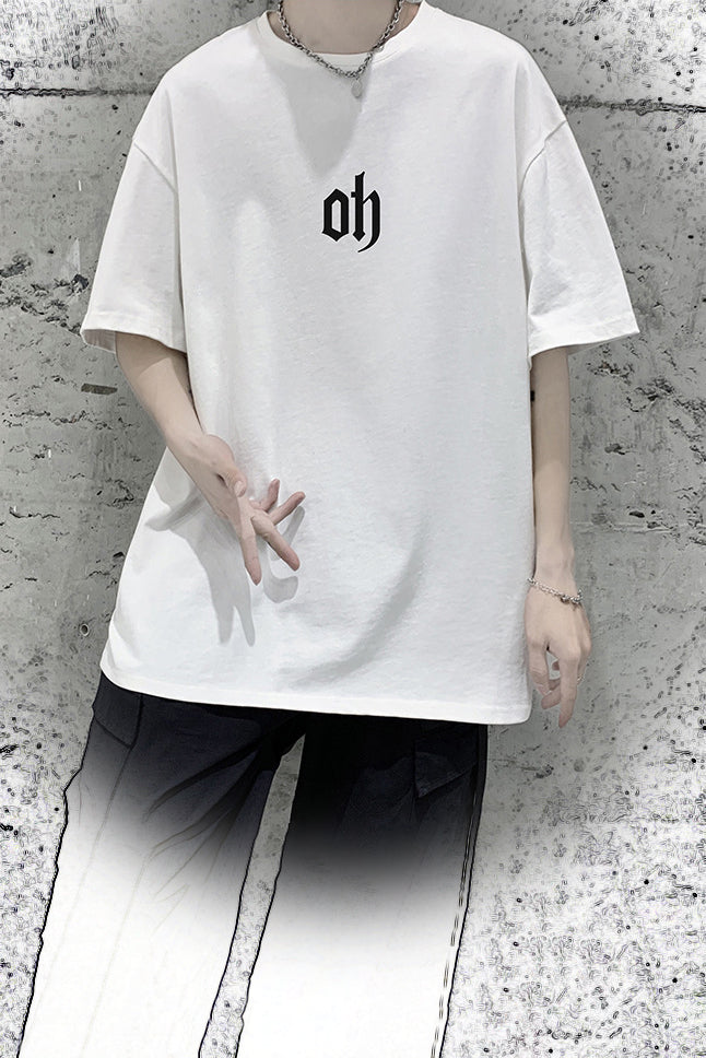 Oversize elbow sleeve print T-shirt / oh