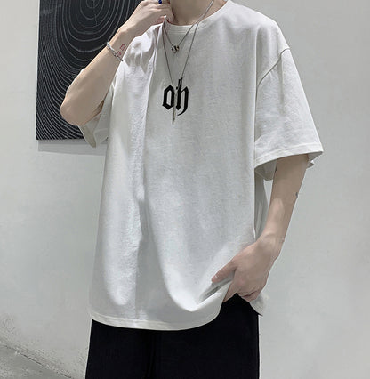 Oversize elbow sleeve print T-shirt / oh