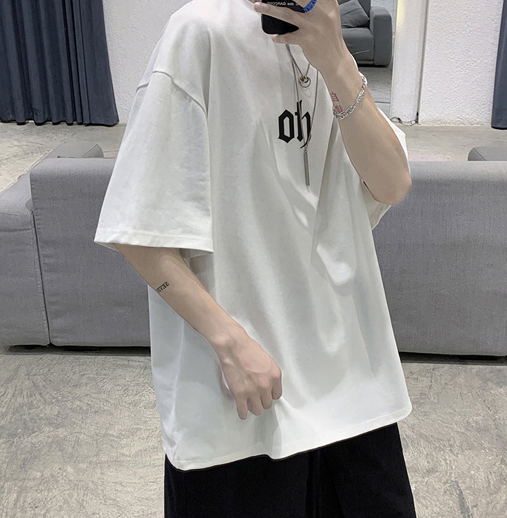 Oversize elbow sleeve print T-shirt / oh