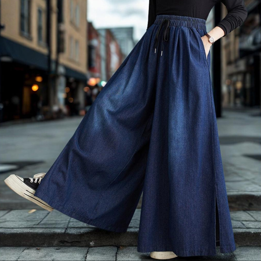 The Artistic Slit-Hem Straight Leg Jeans | High-Waist Wide-Leg Denim
