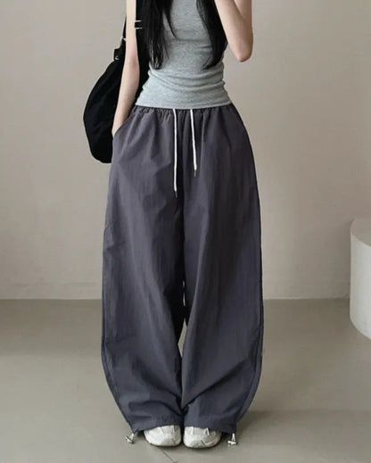 Womens Korean-Style High-Waist Drawstring Wide-Leg Lounge Pants