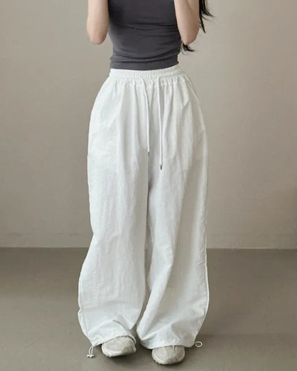 Womens Korean-Style High-Waist Drawstring Wide-Leg Lounge Pants