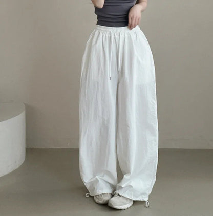 Womens Korean-Style High-Waist Drawstring Wide-Leg Lounge Pants