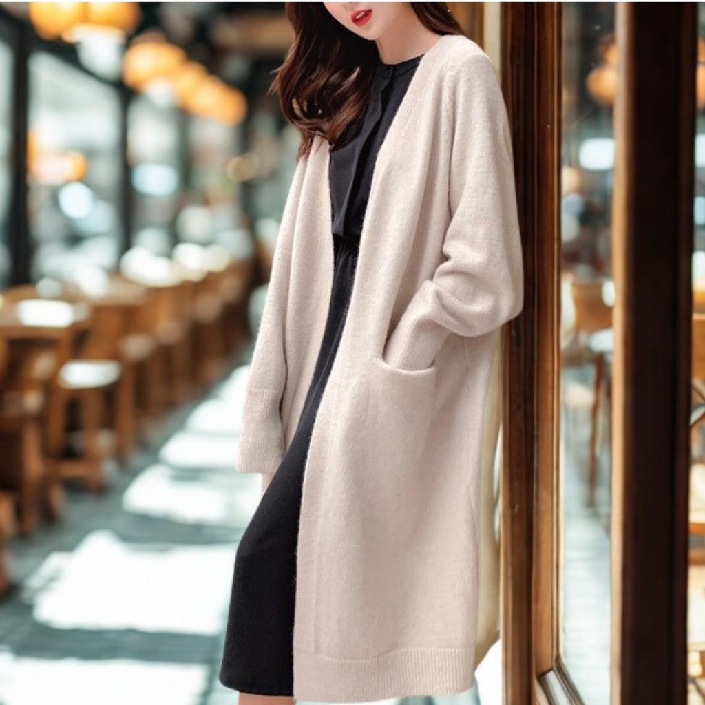 Womens Versatile Mid-Length Open-Front Knit Cardigan