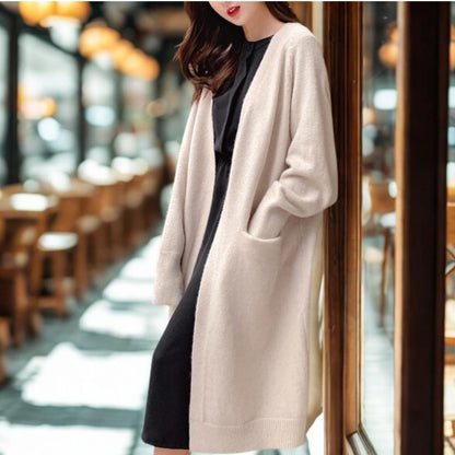 Womens Versatile Mid-Length Open-Front Knit Cardigan