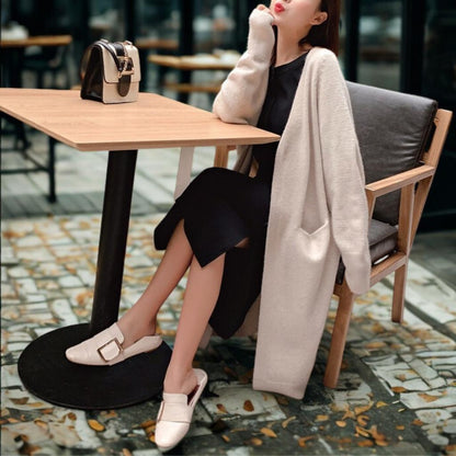 Womens Versatile Mid-Length Open-Front Knit Cardigan