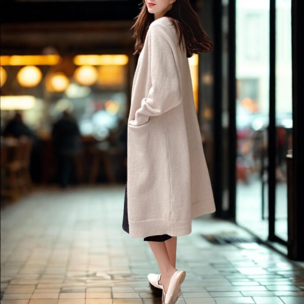 Womens Versatile Mid-Length Open-Front Knit Cardigan