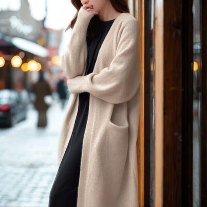 Womens Versatile Mid-Length Open-Front Knit Cardigan